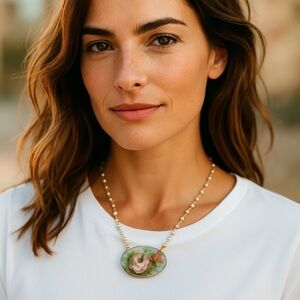 1800’s Bavarian broken china necklace with real pearl chain.